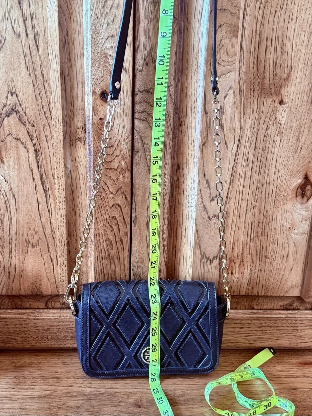 Tory Burch Black Leather Geometric Crossbody Chain Bag NWOT